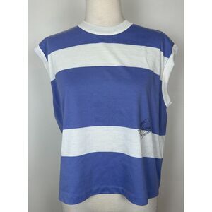 Vintage ESPRIT SPORT Women’s M OVERSIZED Purple Striped T- Shirt Tank Top Boxy